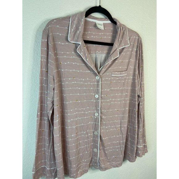Soma‎ women's large pink striped long sleeve pajama button up shirt loungewear - Picture 3 of 5